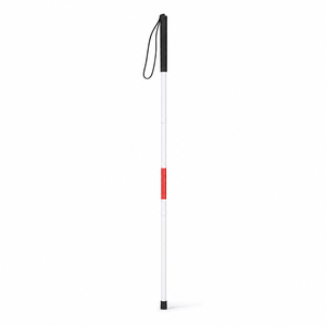 Canne de marche pliante légère en aluminium à 4 sections, blanche, avec bande réfléchissante rouge pour personnes malvoyantes, aide à la mobilité - Product Image 1