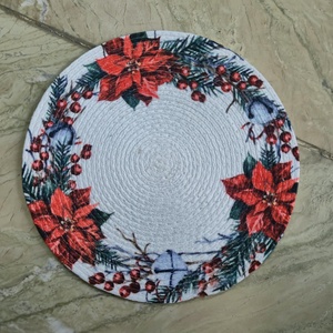 Round Rope <b>Christmas</b> Placemat Poinsettia Wreath Table <b>Mat</b> Holiday Dining Decoration - Product Image 5