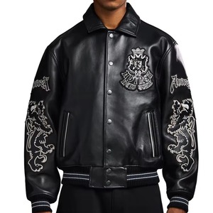 เสื้อแจ็คเก็ตหนัง Avirex สำหรับผู้ชาย แบบ Varsity ปักลาย ปิดซิป สไตล์ Bomber ปลายแขนและชายเสื้อแบบริบ มีโลโก้ด้านหน้า กันน้ำ ของแท้ - Product Image 1