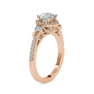 Rose Gold Diamond Engagement <b>Ring</b> Round Brilliant Cut Pave Setting Prong <b>Crown</b> Design Romantic Women's Fine Jewelry - Product Image 2