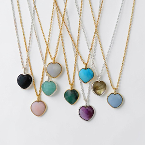 Gold Plated Heart Pendant Necklace With Natural Aquamarine Stone Bezel Set Minimalist <b>Snake</b> <b>Chain</b> Unisex Everyday Jewelry - Product Image 3