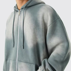 Ensemble short et sweat à capuche pour homme 100 % coton délavé à l'acide, tissu éponge 500 g/m², logo personnalisé, fermeture éclair, style streetwear - Product Image 6