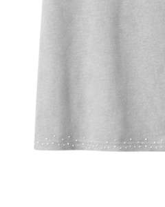 Camiseta de Algodón Gris Claro para Mujer con Pedrería, Manga Corta Casual, Top de Moda de Verano, Fabricante OEM con Logotipo Personalizado al por Mayor - Product Image 6