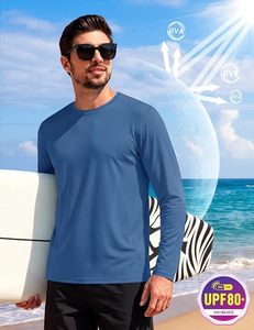 เสื้อแรชการ์ดแขนยาวสีน้ำเงินรอยัลสำหรับผู้ชาย แห้งเร็ว ผลิตจากโพลีเอสเตอร์ 100% สีพื้น ป้องกันรังสียูวี UPF50+ เหมาะสำหรับว่ายน้ำ - Product Image 5