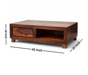 Modern Solid Wood Coffee <b>Table</b> with Drawer and Open Shelf |Rectangular Coffee <b>Table</b> with Storage | B2B Wholesale India - Product Image 5