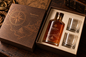 Boîte de présentation personnalisée en bronze pour bouteille de whisky Atlas et verres avec base de couvercle - Product Image 4
