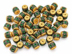 Cuentas cilíndricas de latón espaciadoras Jadau Dholak con múltiples piedras, chapadas en oro y esmaltadas, para la fabricación de joyas personalizadas, pulseras y collares - Product Image 2