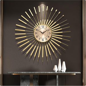 Grande horloge murale en métal doré style soleil, horloge décorative moderne avec chiffres arabes pour salon, bureau à domicile, chambre à coucher, intérieur - Product Image 2