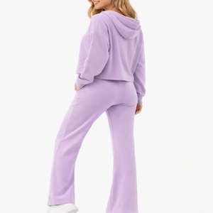 Ensemble de jogging sans manches à capuche bleu clair pour femme, couleur unie, coupe décontractée, en molleton polyester/coton anti-boulochage - Product Image 2
