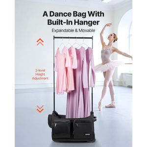 Sac de danse à roulettes de 23 pouces avec porte-vêtements et port USB, solution de rangement de danse réglable en hauteur avec protection de la vie privée - Product Image 2