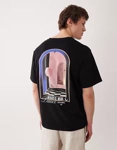 T-shirt en coton noir à manches courtes et col rond pour homme, coupe classique, couleur unie, tricot jersey avec imprimé frontal - Product Image 4
