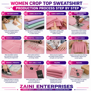 เสื้อครอปท็อปผ้าฟลีซคอตตอนพรีเมียม 320 GSM สำหรับผู้หญิง พิมพ์ลายโลโก้แบบพัฟปิ๊นต์ ปักลาย  ปลายแขนเสื้อแบบริบ สีชมพู เนื้อผ้าหนานุ่ม ใส่สบาย - Product Image 4