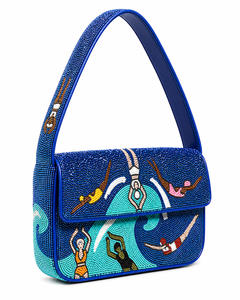 Bolso de Hombro Cuadrado con Cuentas de Vidrio Hechas a Mano con Temática Oceánica, Diseño Geométrico Clásico, Bolso de Solapa de Alta Calidad para Mujer - Product Image 1