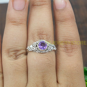 Anillo de Amatista Natural, Plata de Ley 925, Hecho a Mano, Diseño Vintage con Cuentas, Anillo de Piedras Preciosas para Mujer, Proveedor de Joyería Fina, Regalo de Navidad - Product Image 4