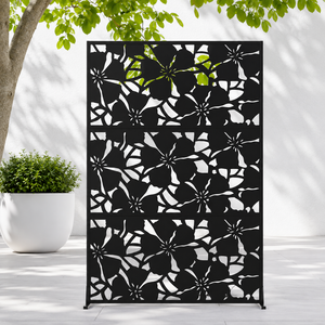 Black Floral Metal Privacy <b>Screen</b> Panel Decorative Garden <b>Partition</b> Outdoor Balcony Divider Fence Design - Product Image 1