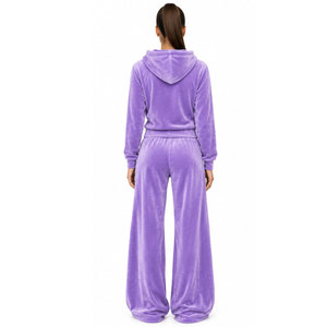 Conjunto de chándal con capucha morado para mujer, sudadera informal holgada con cremallera frontal y pantalones - Product Image 4