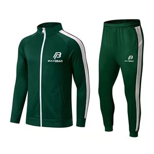 BULKBEAR <b>Mens</b> Tracksuit Full Zip <b>Jacket</b> Pants Set Green <b>White</b> Stripe Sporty Casual Gym Fitness Wear With Customize Your Logo - Product Image 1