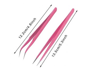Stainless Steel Lash Tweezers <b>Set</b> Straight and Curved Tip Eyelash Extensions <b>Tools</b> - Product Image 4