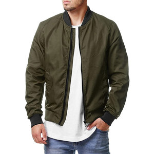 Unisex Olive Green Canvas Bomber Jacket Waterproof Windproof Zipper Closure Stand Collar Regular Fit Solid Color Pockets Left - Product Image 3