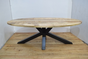 Modern Industrial Style oval Mango <b>Wood</b> top <b>Dining</b> <b>Table</b> with Spider Metal Base <b>Rustic</b> Industrial <b>table</b> hotel restaurant home - Product Image 6