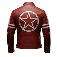 Veste de motard en cuir rouge pour homme, logo Paul Phoenix brodé, patch étoile, manteau moto coupe-vent, coupe ajustée, style automne