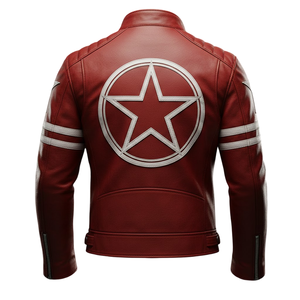 Blouson de motard en cuir rouge pour homme Paul Phoenix, style cosplay, avec broderie étoile et bandes de course, vente en gros, usine OEM - Product Image 3