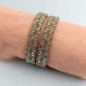 Jewelmaze Traditional Gold Plated Crystal Stone <b>Bangles</b> for Women Exquisite <b>Indian</b> Stonework Design Classic Style <b>Indian</b> Crafted - Product Image 1