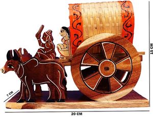 Wooden Bull Cart <b>Table</b> Decor Hand Carved Mango Wood Sculpture Folk Style Desktop <b>Ornament</b> for Home Restaurant - Product Image 3