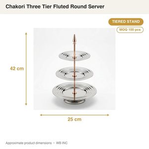 Plateau décoratif Chakori à trois niveaux en acier inoxydable SS304 fait main de 25 cm avec faces cannelées or rose pour la maison, l'hôtel et le bureau - Product Image 4