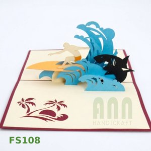 การ์ดขอบคุณแบบป๊อปอัพ 3 มิติ ลายเซิร์ฟเฟอร์ รุ่น FS108 จาก ANN HANDICRAFT ปรับแต่งได้ พิมพ์ได้ 4 สี ตัดไดคัท สำหรับเทศกาลขอบคุณพระเจ้า - Product Image 1