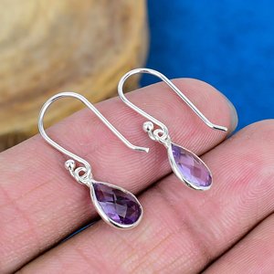 Natural Purple Amethyst Pear Shaped Gemstone Teardrop Earring Handmade 925 <b>Sterling</b> <b>Silver</b> Finish - Product Image 4