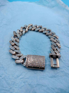 Bracelet cubain en moissanite, bicolore or et argent, chaîne pavée, bijoux de luxe pour hommes et femmes, cadeau tendance hip-hop - Product Image 4