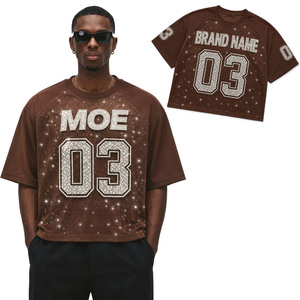 Hip Hop Jersey Custom Rhinestone Mesh American Football Jersey Oversized Streetwear 100% <b>Polyester</b> Team Uniform OEM Bulk <b>Tshirt</b> - Product Image 1