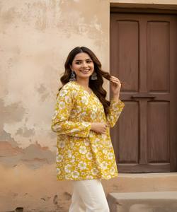 เสื้อคุर्ติผ้าฝ้ายพิมพ์ลายสวยงาม สำหรับใส่ทุกวัน แห้งเร็ว ซักเครื่องได้ หลายสี ราคาขายส่ง เสื้อผ้าพื้นเมือง - Product Image 6