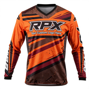 Maillot de motocross haute performance à manches longues, orange et bordeaux, impression par sublimation, pour adulte, toutes saisons. - Product Image 3