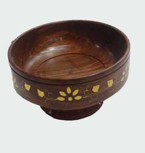 Bol de service en bois sculpté à la main à motif floral, plat à salade, centre de table pour fruits, décoration intérieure, cadeau, fabricant, fournisseur - Product Image 3