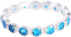 S925 Sterling <b>Silver</b> Eternity <b>Band</b> <b>Ring</b> With Blue Crystal Rhinestones Bezel Set Classic Style Women's Everyday Wear Fine Jewelry - Product Image 6