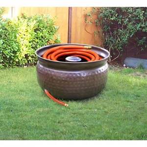 Pot de rangement pour tuyau d'arrosage en bronze foncé gaufré avec poteau central, organisateur décoratif de tuyaux d'eau extérieur - Product Image 6