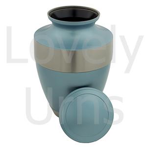 Urna Funeraria Azul Adria con Banda Plateada, Urna para Cenizas de Adulto, Recuerdo Conmemorativo Moderno y Elegante, Accesorios para Entierro - Product Image 2