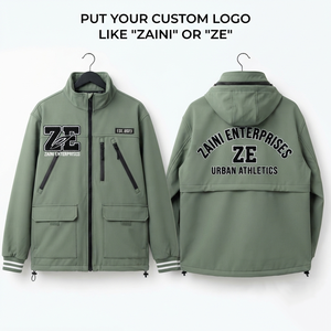 ZAINI Premium 220gsm Worsted Fabric <b>Soft</b> <b>Shell</b> <b>Jacket</b> Men's Autumn Eco-Friendly Breathable Windproof <b>Hooded</b> Stand Collar Front - Product Image 1