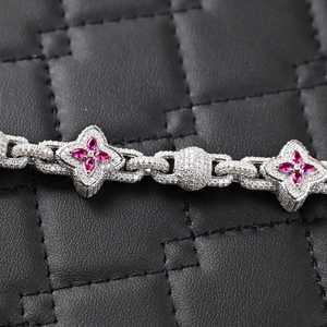 Dvars Diamond DMB-45 Trendy Moissanite Clover Cluster Tennis <b>Bracelet</b> VVS D Color Solid 925 Sterling <b>Silver</b> Iced for <b>Men</b> Women - Product Image 2