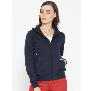 Sudadera con Capucha Azul Marino para Mujer, Cierre de Cremallera, Corte Regular, Tejido de Algodón, Color Sólido, Bolsillos Delanteros, Ropa Casual de Otoño - Product Image 1