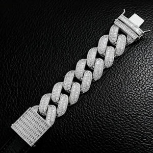 สร้อยข้อมือ/สร้อยคอผู้ชายแบบ Cuban Link ประดับเพชรโมอิสซาไนต์ทรงบาแกตต์และทรงกลม  ของขวัญวันครบรอบ  เครื่องประดับฮิปฮอป - Product Image 2