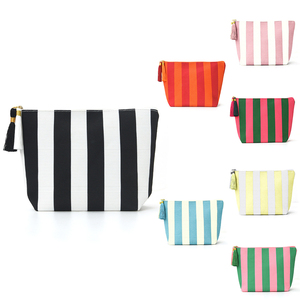 Pink Striped leather pouch <b>bag</b> <b>Drawstring</b> Cosmetic <b>Bag</b> Textile Storage Pouch Organizer for <b>Makeup</b> and Travel - Product Image 2