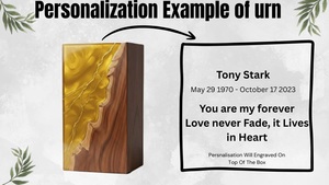 Solid Gold Resin & Wood Cremation Urn Modern Wood <b>Memorial</b> <b>Keepsake</b> Luxury Handcrafted Rosewood Urn Box - Product Image 5