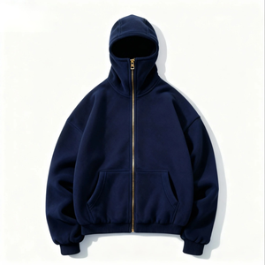 OEM High quality Boxy Fit Custom Plain Blank High Quality Full Zip up Hoodie with <b>Face</b> Cover For Men - Product Image 2