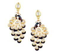 Boucles d'oreilles pendantes en alliage de zinc plaqué or, ornées de strass en cristal et d'imitation de perles, coupe brillante, motif paon géométrique ethnique