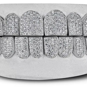 Juego Completo de Lujo de Grillz Hip Hop con Incrustaciones de Moissanita, Acabado Personalizado, Bañado en Rodio, con Engaste de Bisel, Joyería de Cubiertas Dentales Plateadas para - Product Image 1