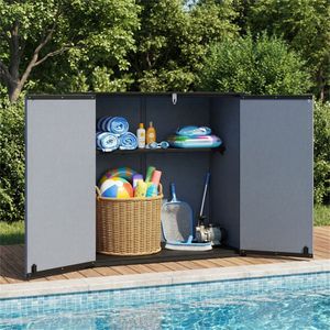 Armadio da Giardino Orizzontale in PP HDPE Grigio da 23,5 Piedi Cubi con Porta Chiudibile a Chiave per Attrezzi da Esterno - Product Image 3