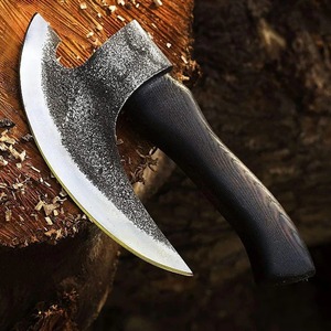 Hache à pizza moderne ambidextre forgée à la main en acier au carbone avec manche en bois et étui en cuir, compatible lave-vaisselle - Product Image 5